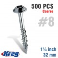 KREG ZINC POCKET HOLE SCREWS 32MM 1.25' #8 COARSE THREAD MX LOC 500CT